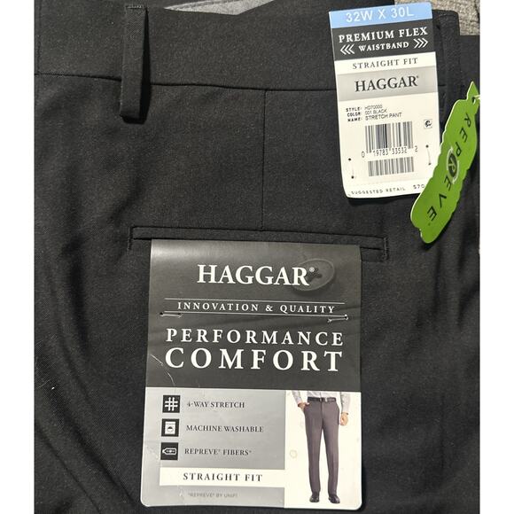 Haggar Men’s Pants Performance Comfort 4 Way Stretch Straight Fit 32 X 30 Black - Picture 5 of 5